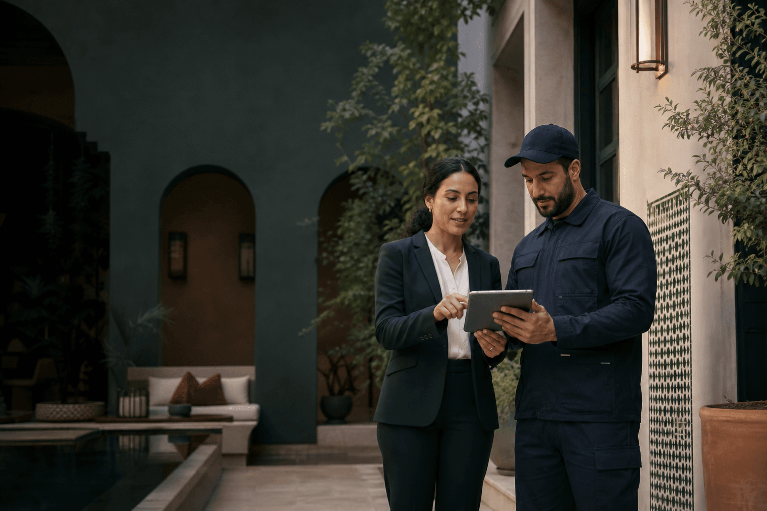 Une gestionnaire et un prestataire suivent une intervention immobilière